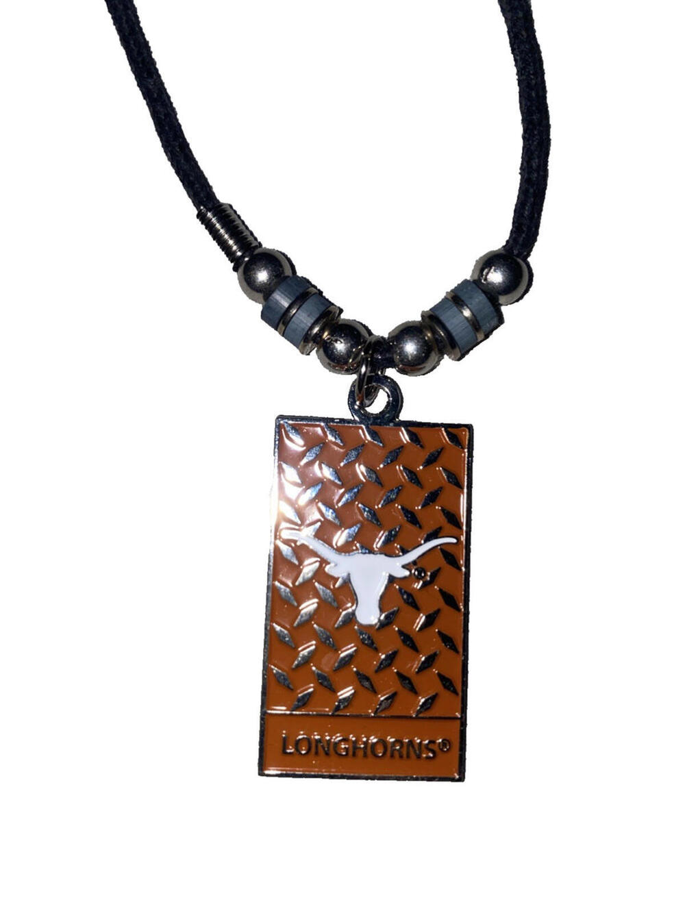 Texas Longhorns Dog Tag Necklace – 18" Black Cord with Beaded Accents